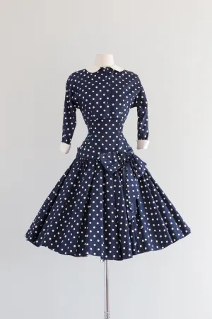 1950's LUCY Polka Dot Taffeta Party Dress With Bolero / Small