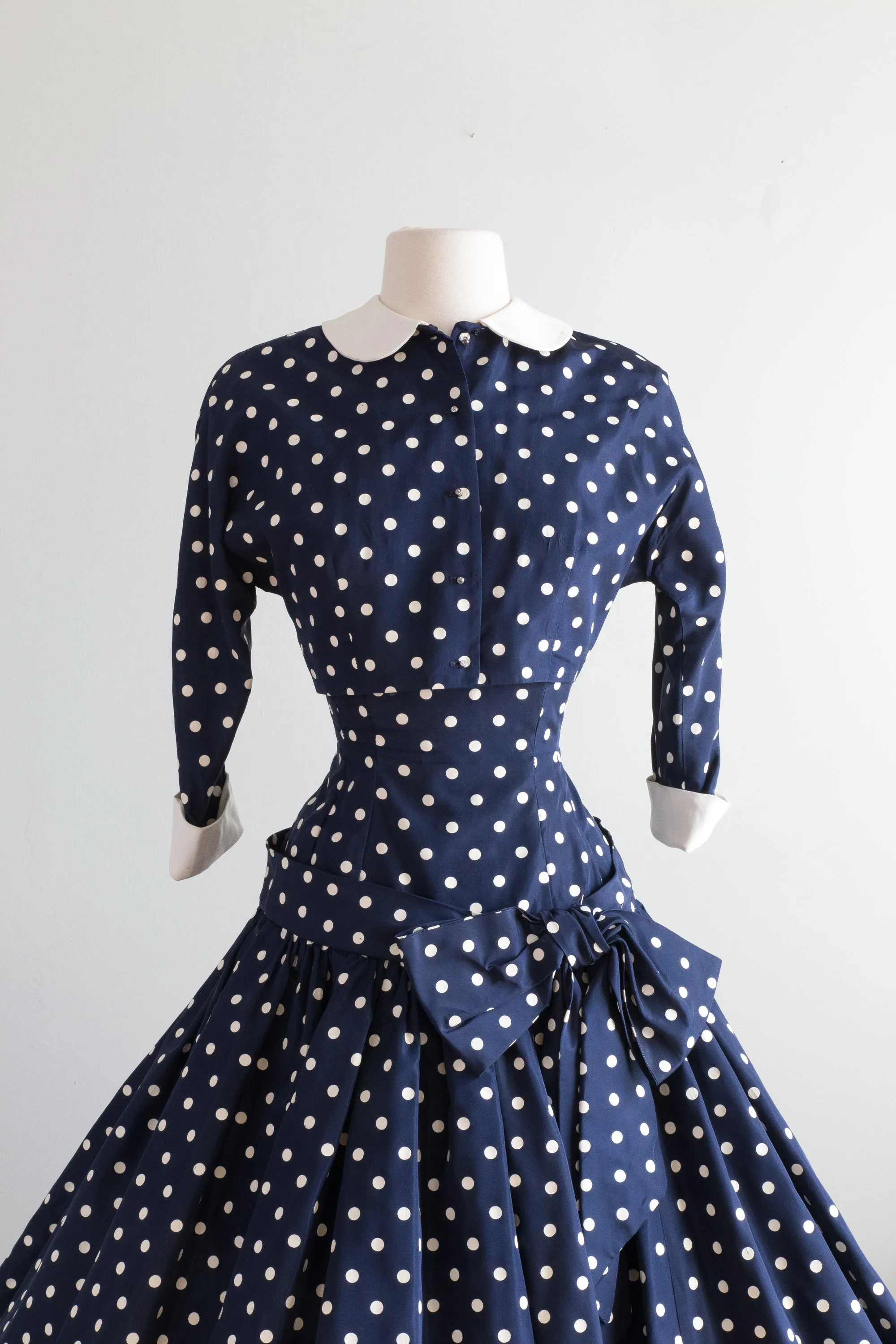 1950's LUCY Polka Dot Taffeta Party Dress With Bolero / Small