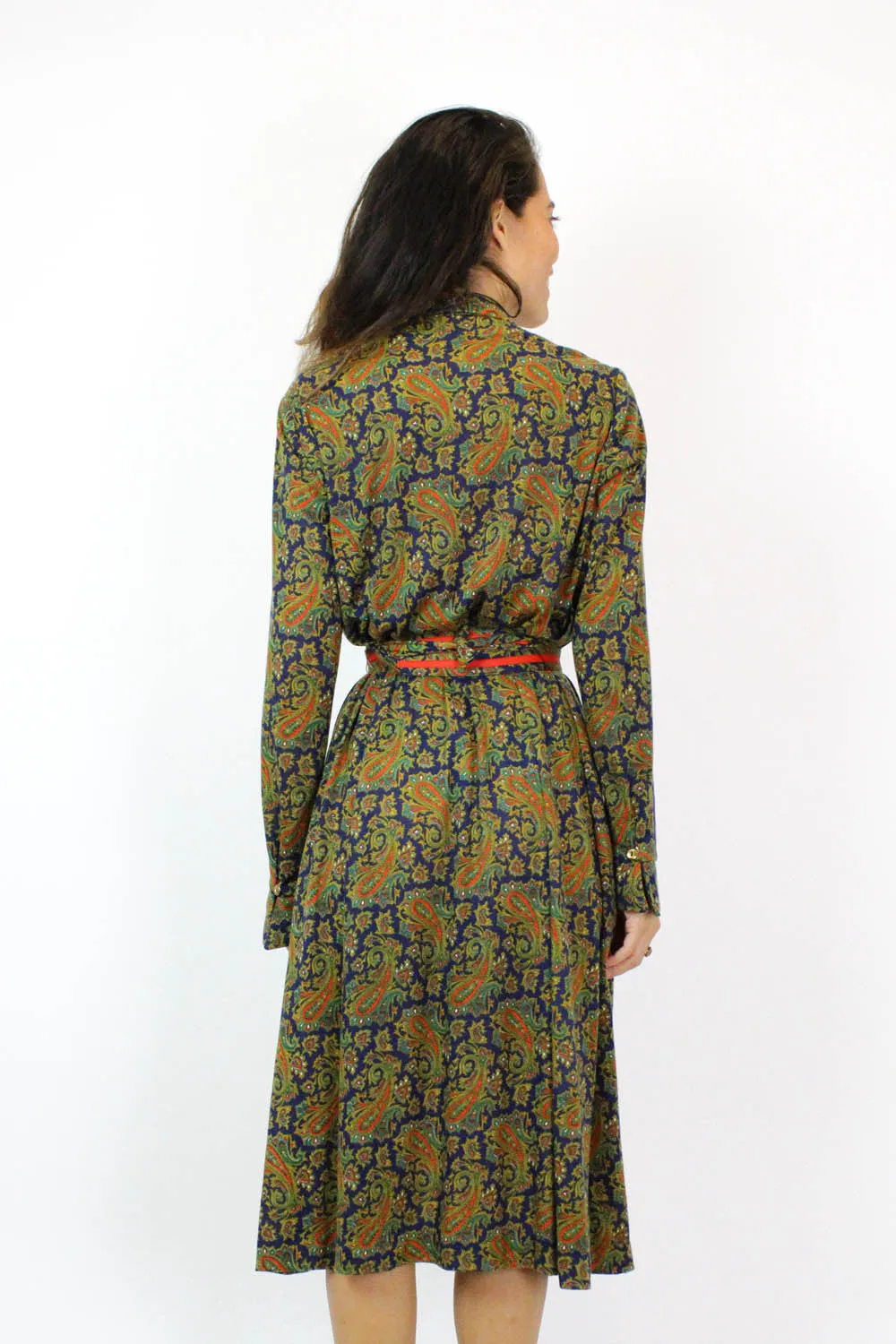 60s Paisley Long Sleeve Ski Lodge Dress M/L