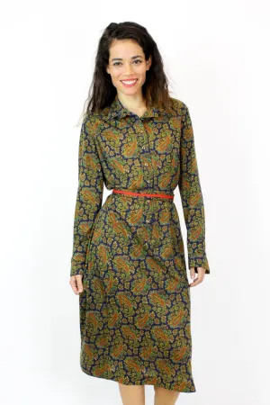 60s Paisley Long Sleeve Ski Lodge Dress M/L