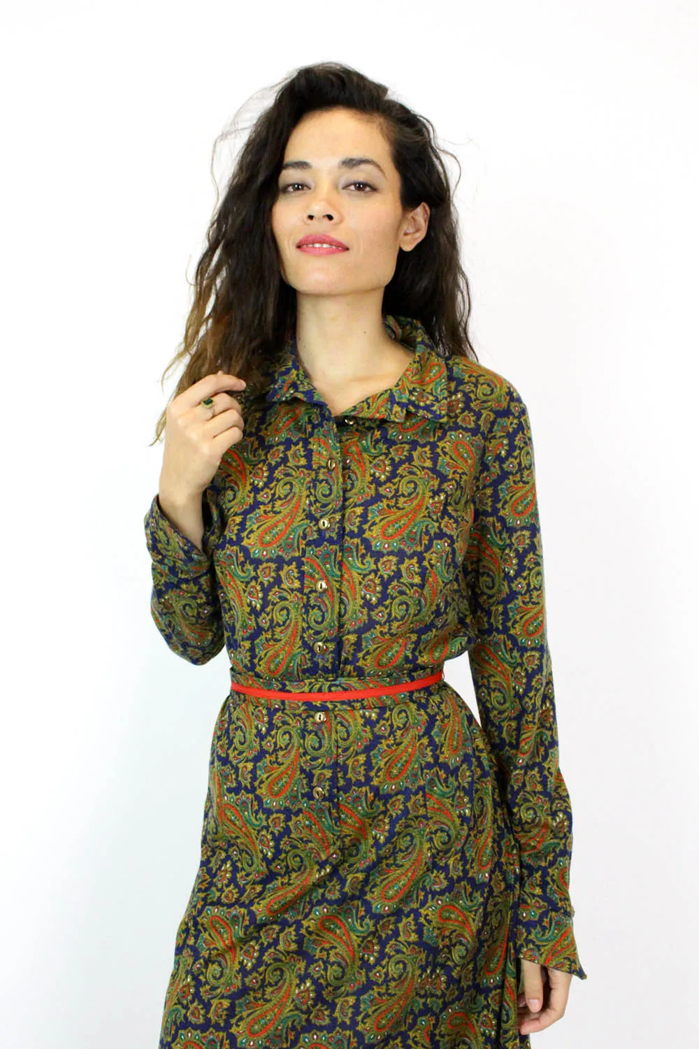 60s Paisley Long Sleeve Ski Lodge Dress M/L