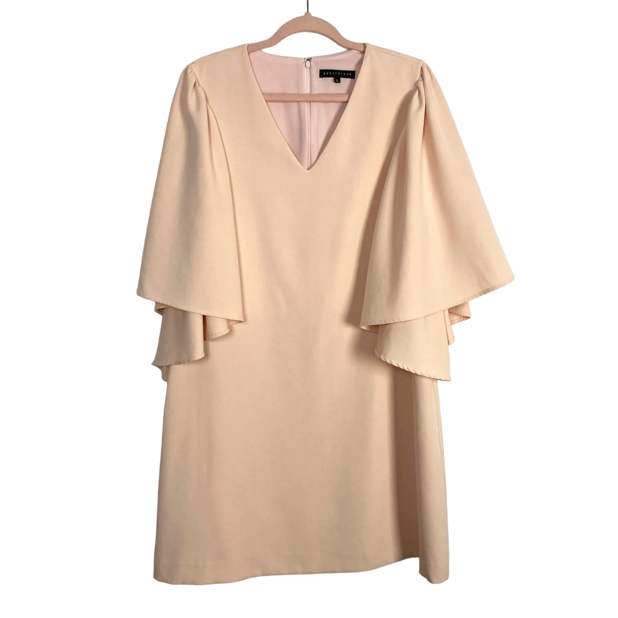 Abbey Glass Blush Flutter Sleeve V-Neck Dress- Size XL (see notes)