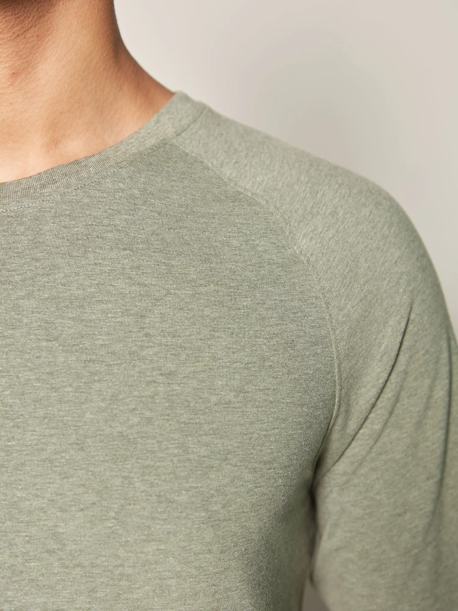 Anti Odor Cotton Long Sleeve Round Neck T-Shirt - Olive Melange