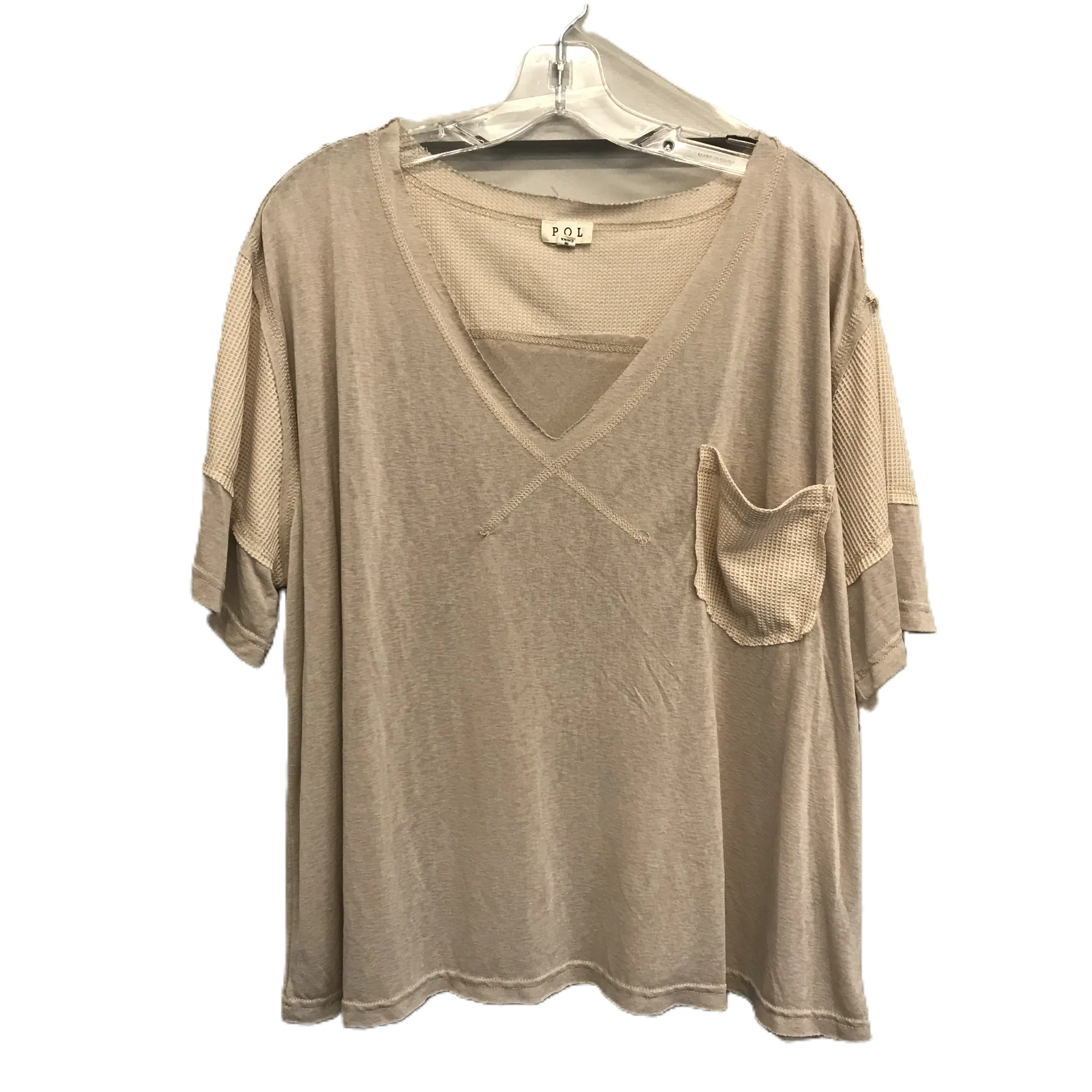 Beige Top Short Sleeve By Pol, Size: L