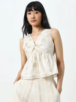 Bombay Paisley Off-White Floral Embroidered Top