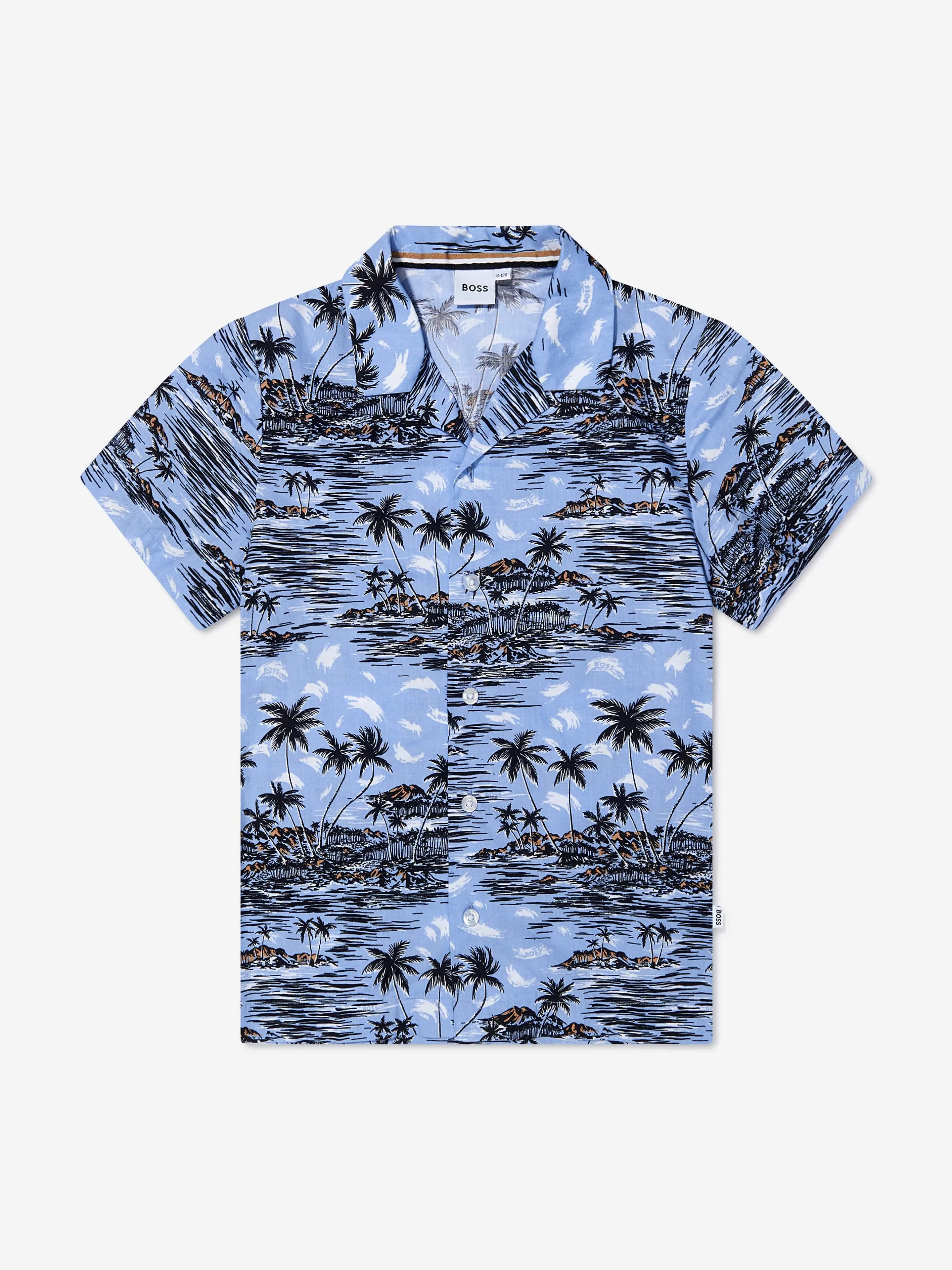 BOSS Boys Tropical Short Sleeve Shirt In Blue