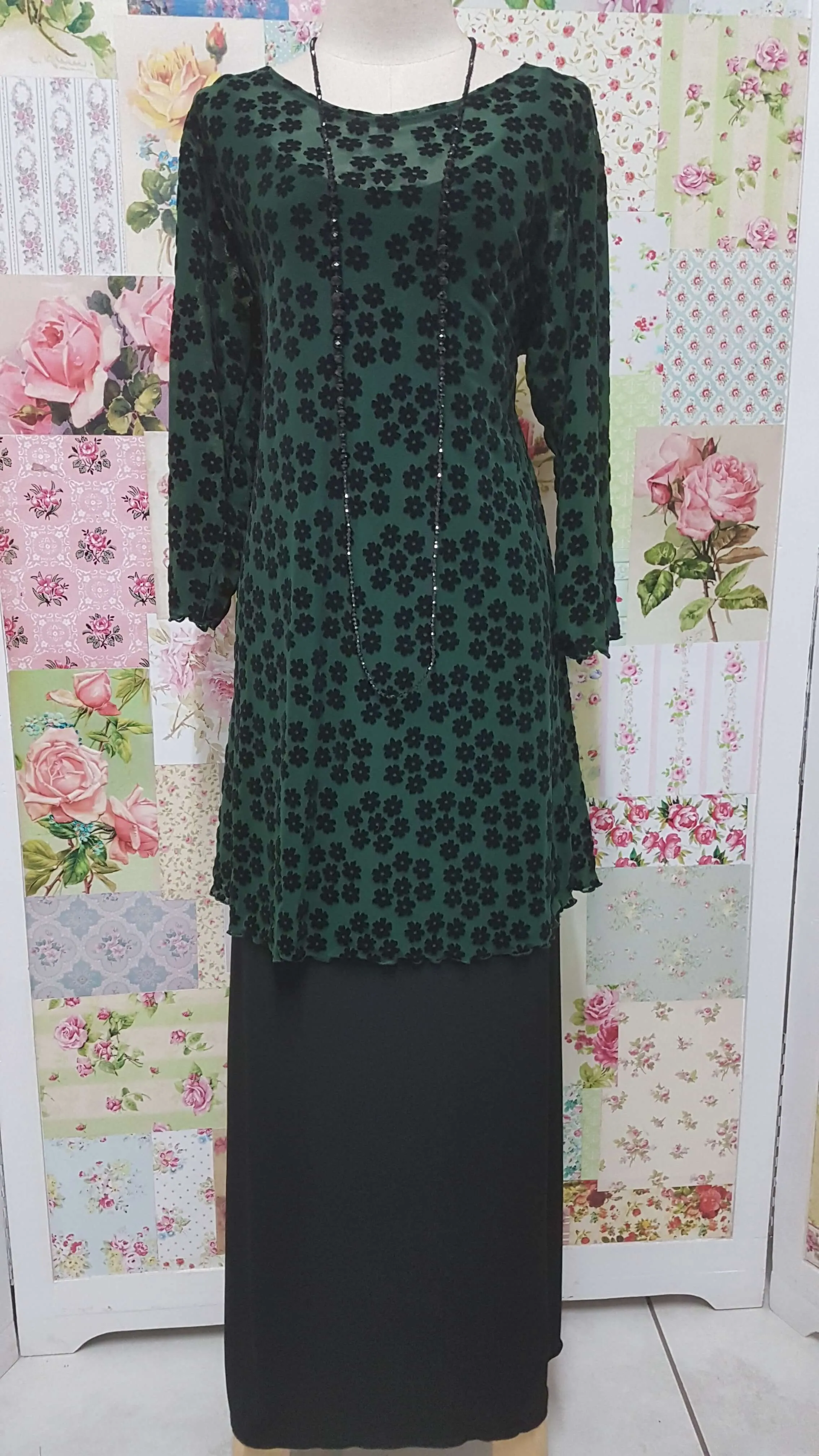 Bottle Green & Black Top CH0225