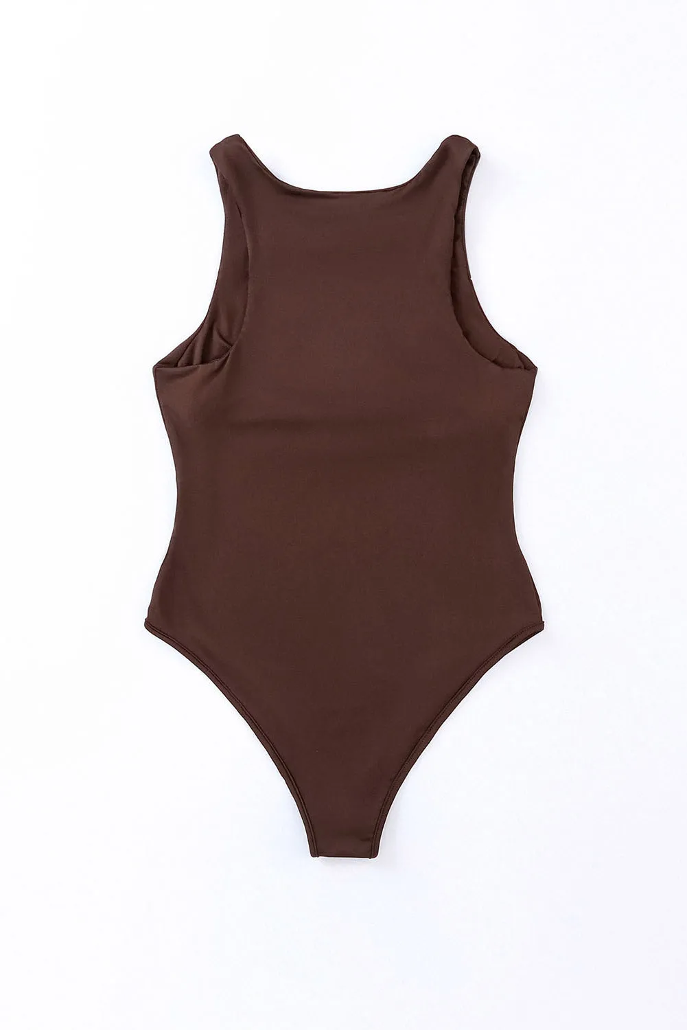 Brown Solid Crew Neck Sleeveless Bodysuit