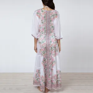 Candy Pink Rose Border V-Neck Loose Maxi Dress