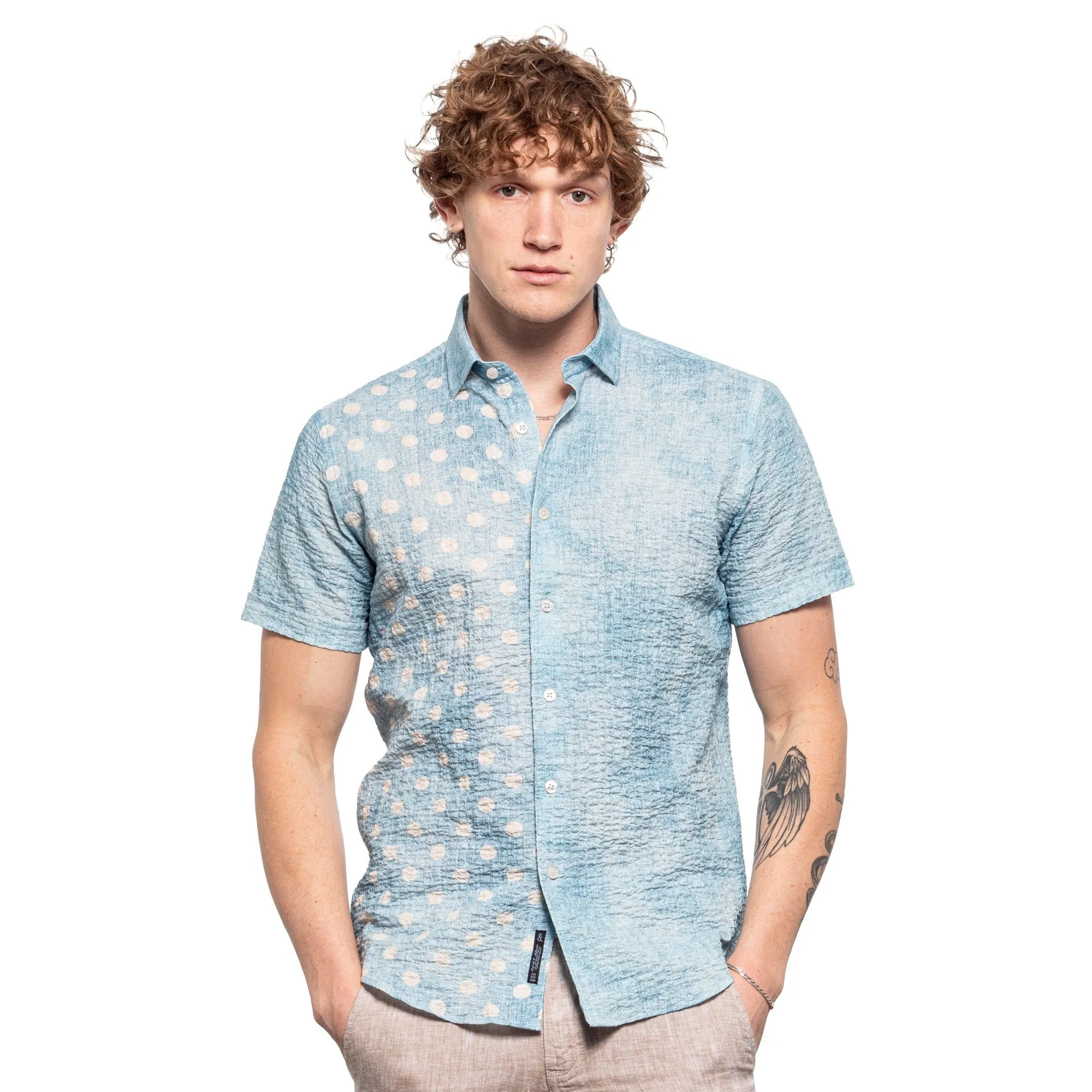 Disappearing Act Seersucker Short Sleeve Shirt - Blue