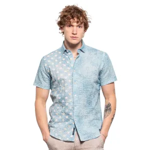 Disappearing Act Seersucker Short Sleeve Shirt - Blue