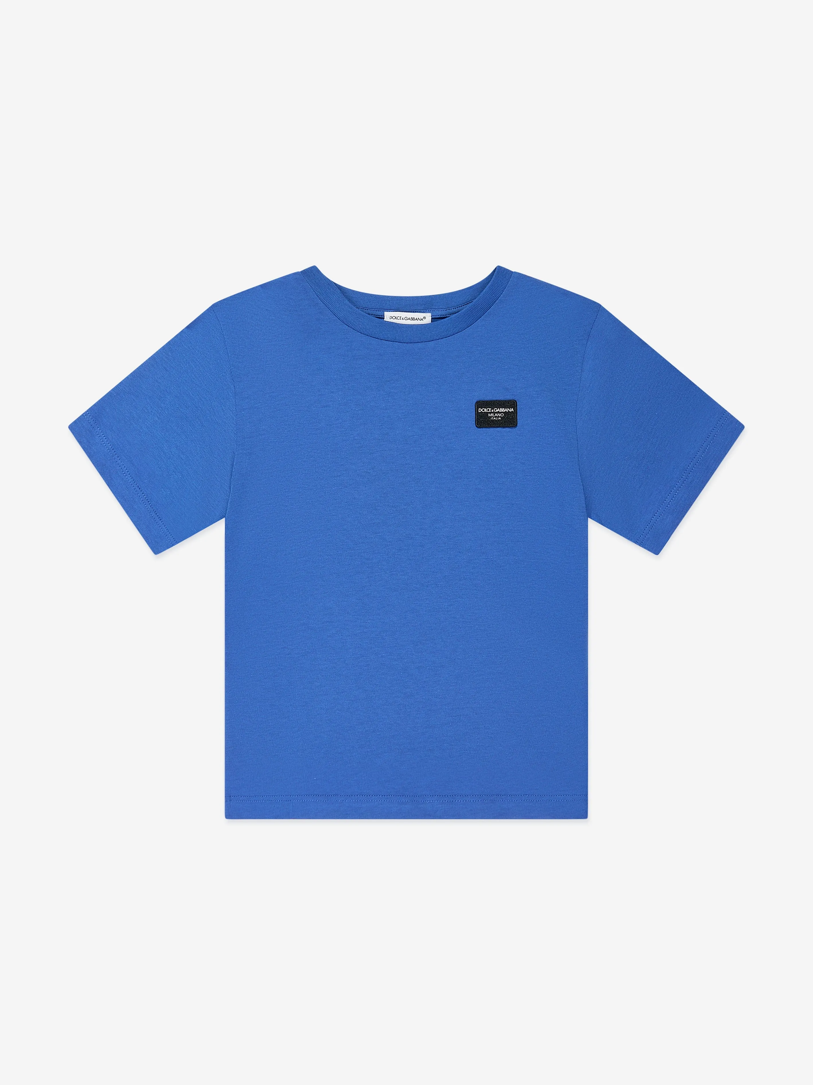 Dolce & Gabbana Boys Logo Labelled T-Shirt in Blue