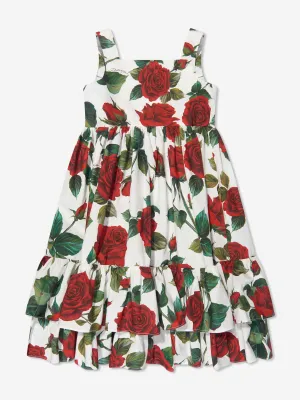 Dolce & Gabbana Girls Rose Print Dress in White