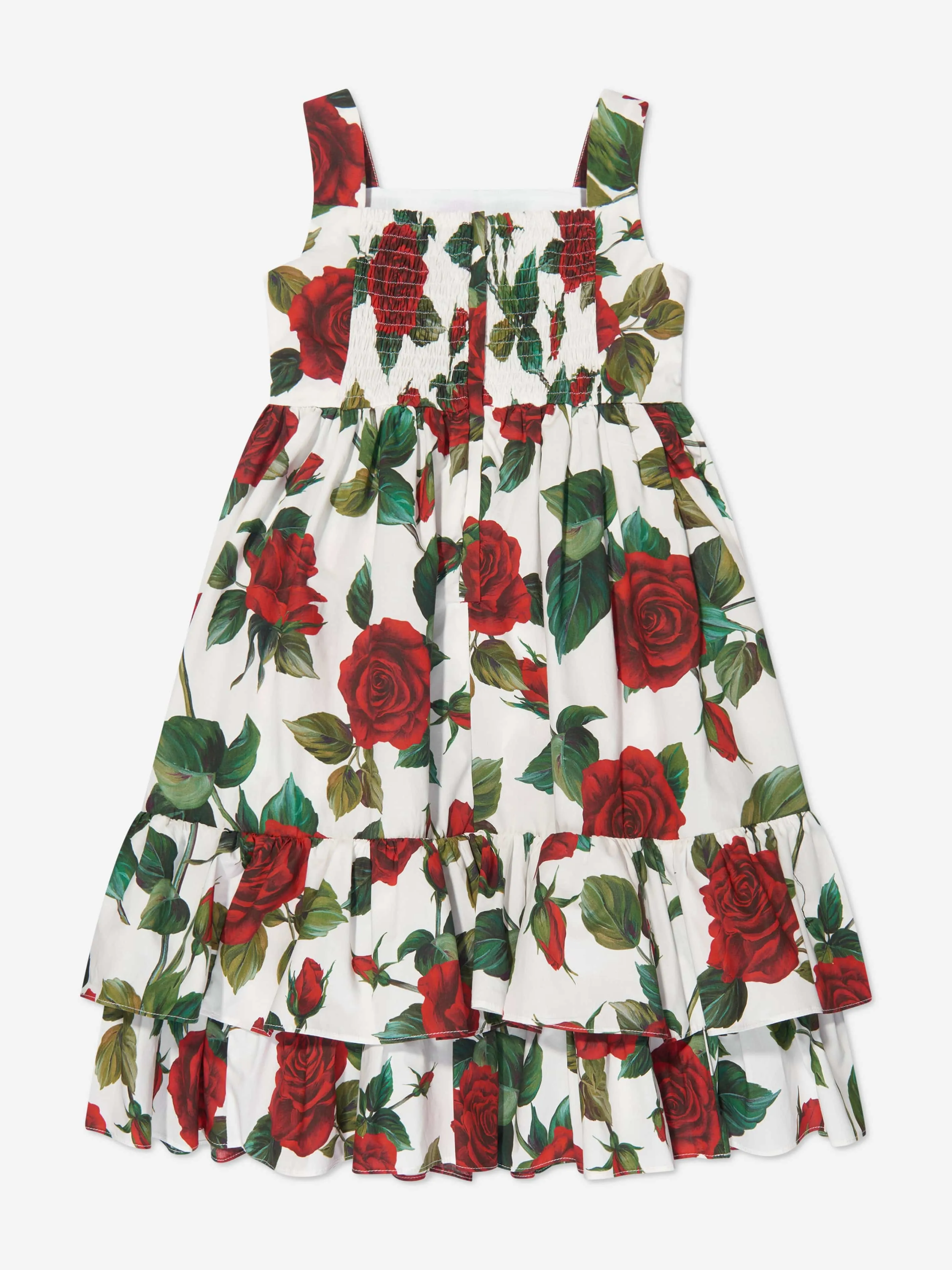 Dolce & Gabbana Girls Rose Print Dress in White