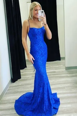 Elegant Mermaid Royal Blue Lace Prom Dress SH627