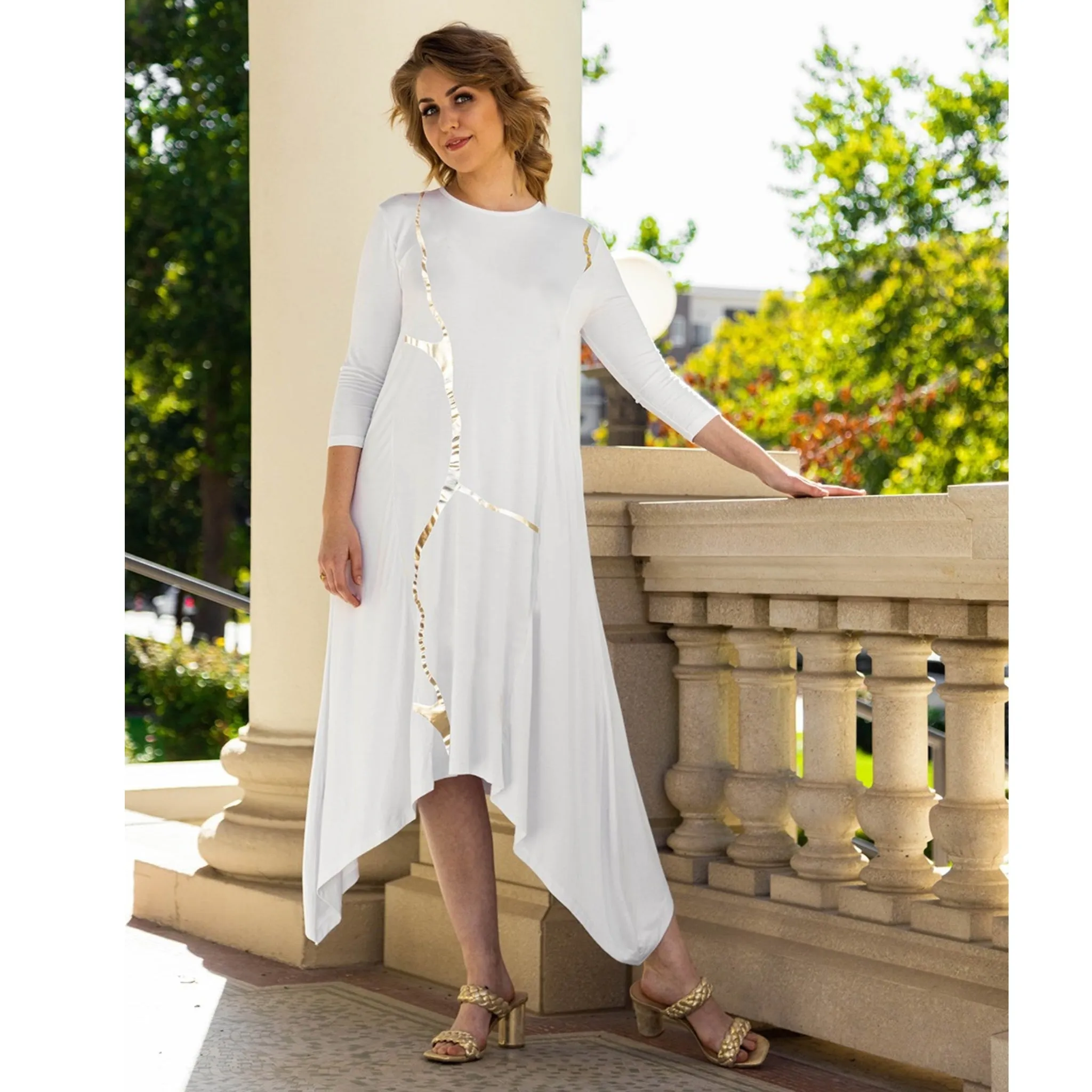 Erina Dress by Mikah: White/Gold