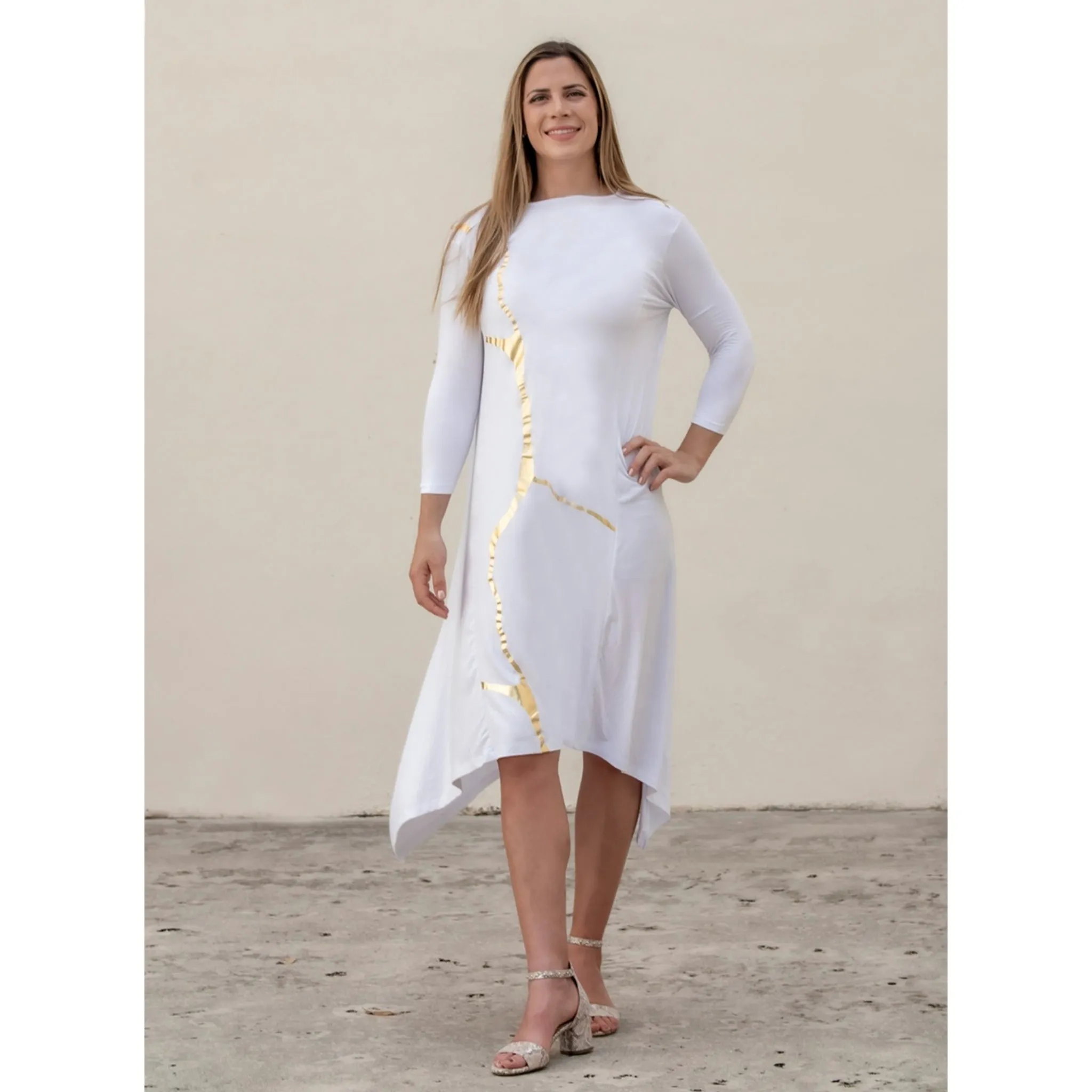 Erina Dress by Mikah: White/Gold