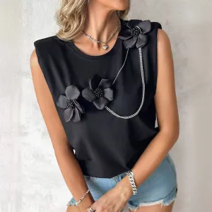 Fashion Women's Wear Three-dimensional Floral Chain Sleeveless Top