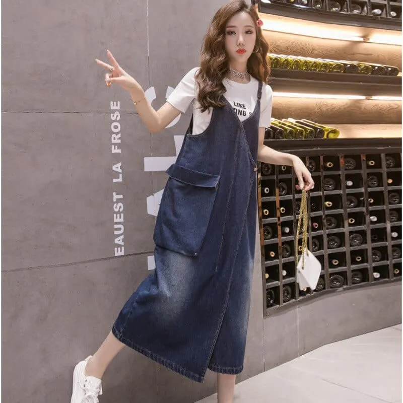 Free Flowing Denim Overall Dress