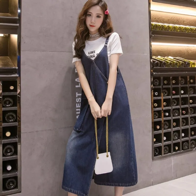 Free Flowing Denim Overall Dress