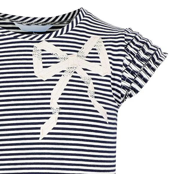 GIRLS  NAVY SHORT SLEEVE STRIPED T-SHIRT