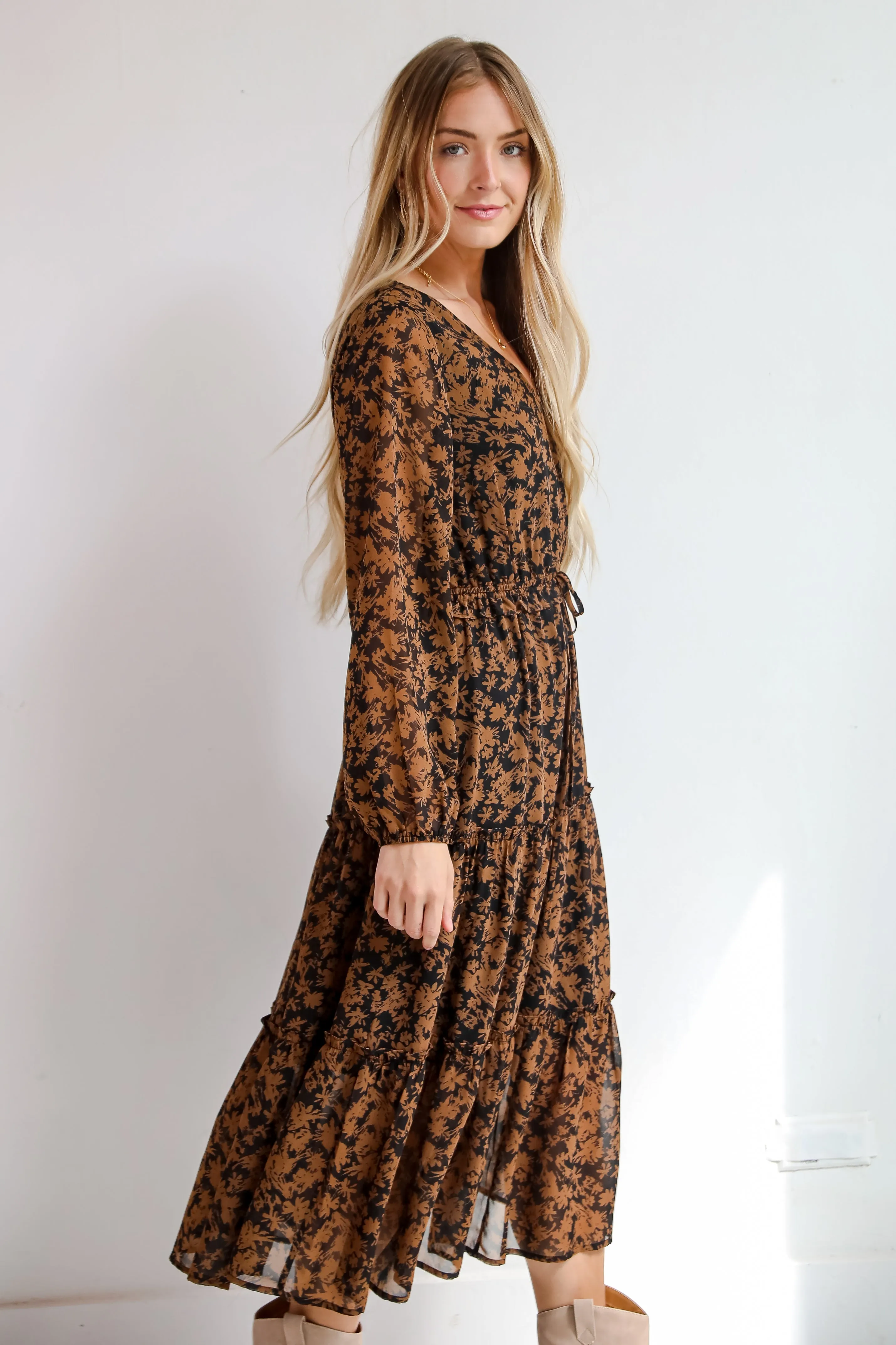 Graceful Glamour Black Floral Midi Dress