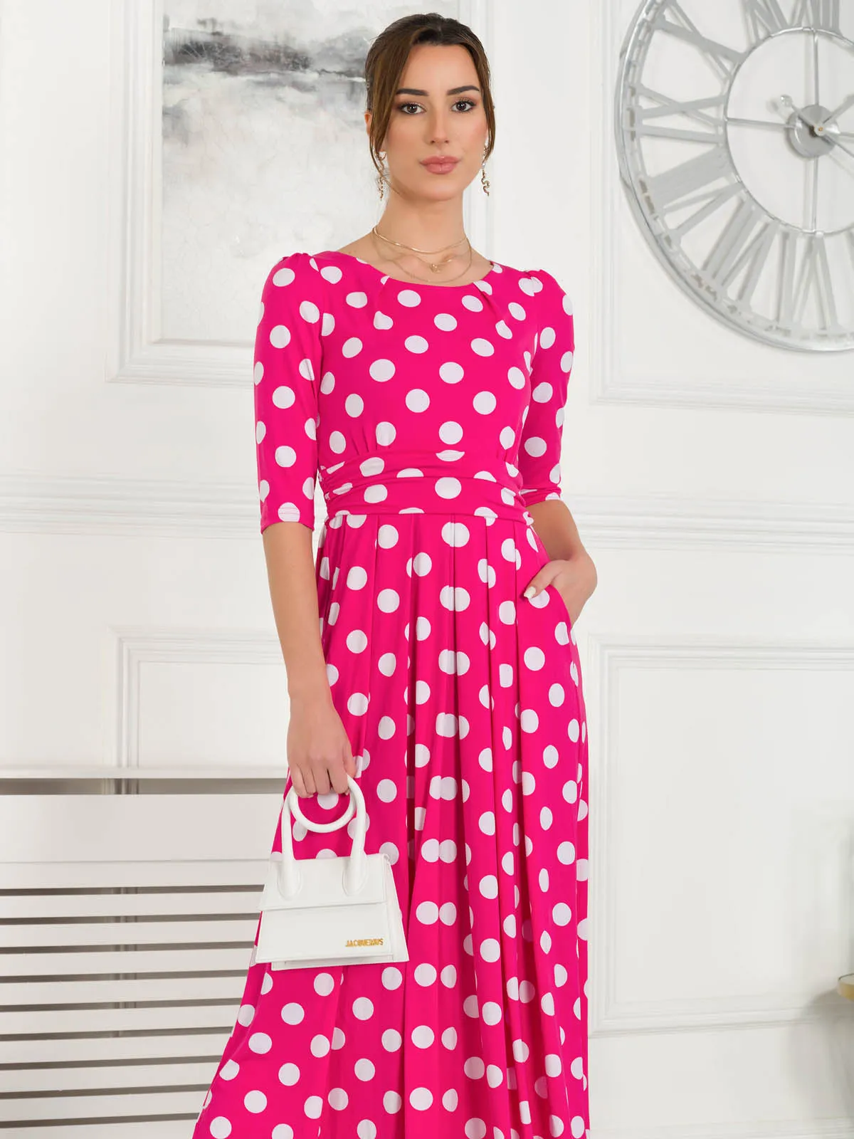 Jolie Moi Deasia Polka Dot Print Maxi Dress, Pink Polka