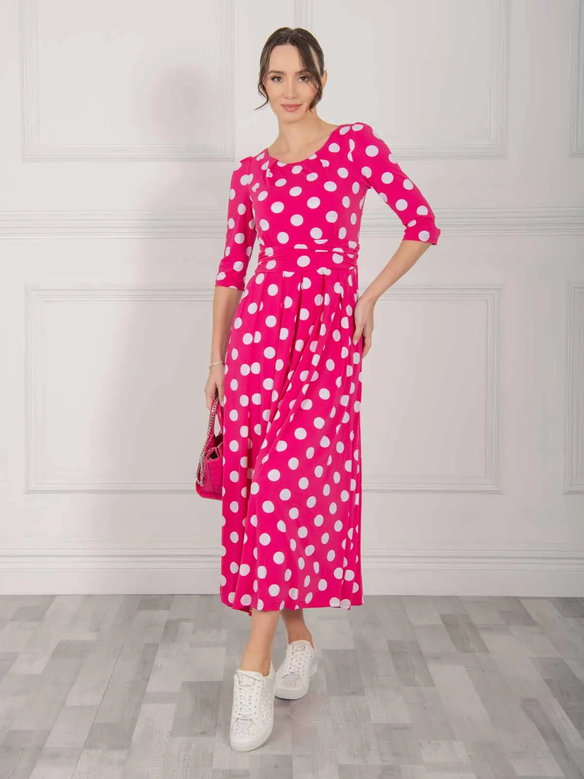 Jolie Moi Deasia Polka Dot Print Maxi Dress, Pink Polka