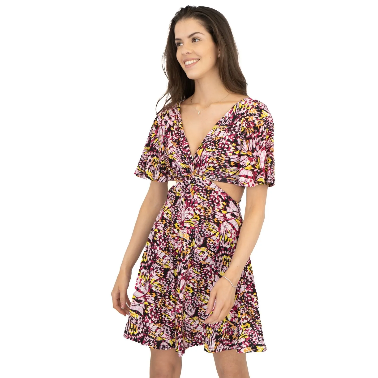 Karen Millen Floral Cut Out Jersey Mini Pink Short Sleeve Dresses