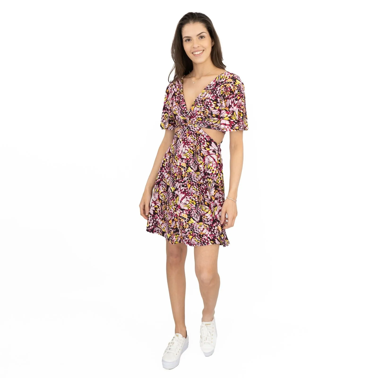 Karen Millen Floral Cut Out Jersey Mini Pink Short Sleeve Dresses