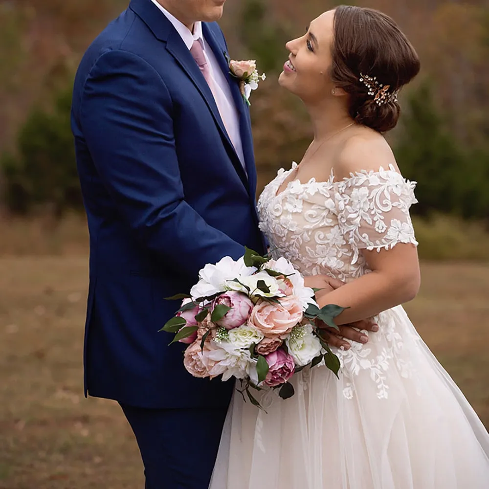 Lace Tulle Off Shoulder A Line Wedding Bridal Gown