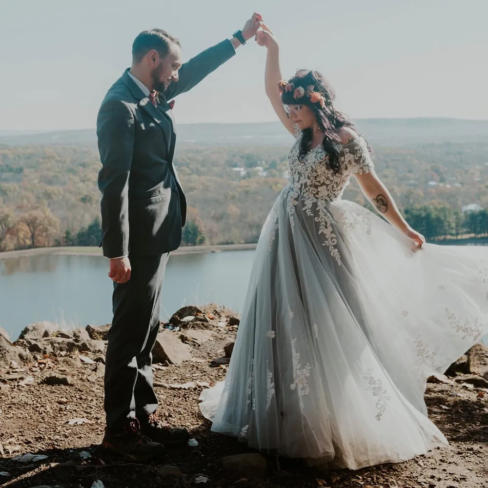 Lace Tulle Off Shoulder A Line Wedding Bridal Gown