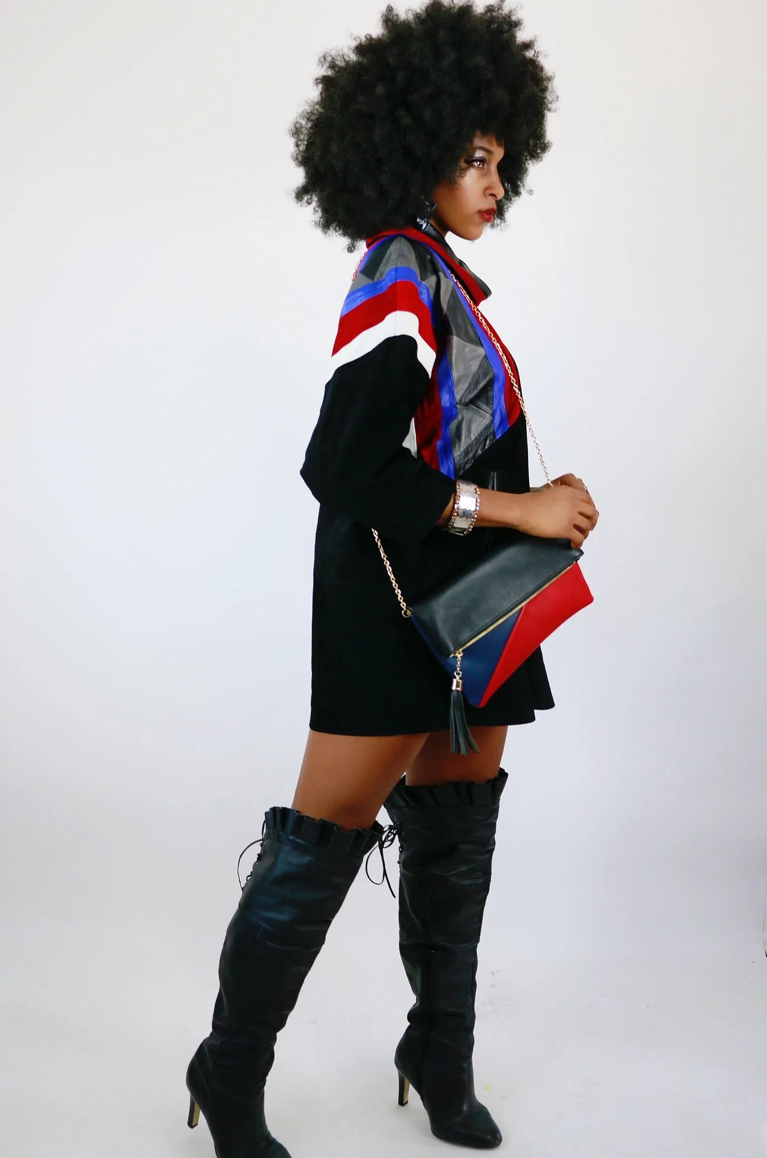 Live: 93 Vintage Leather Suede Cowl Neck Dress