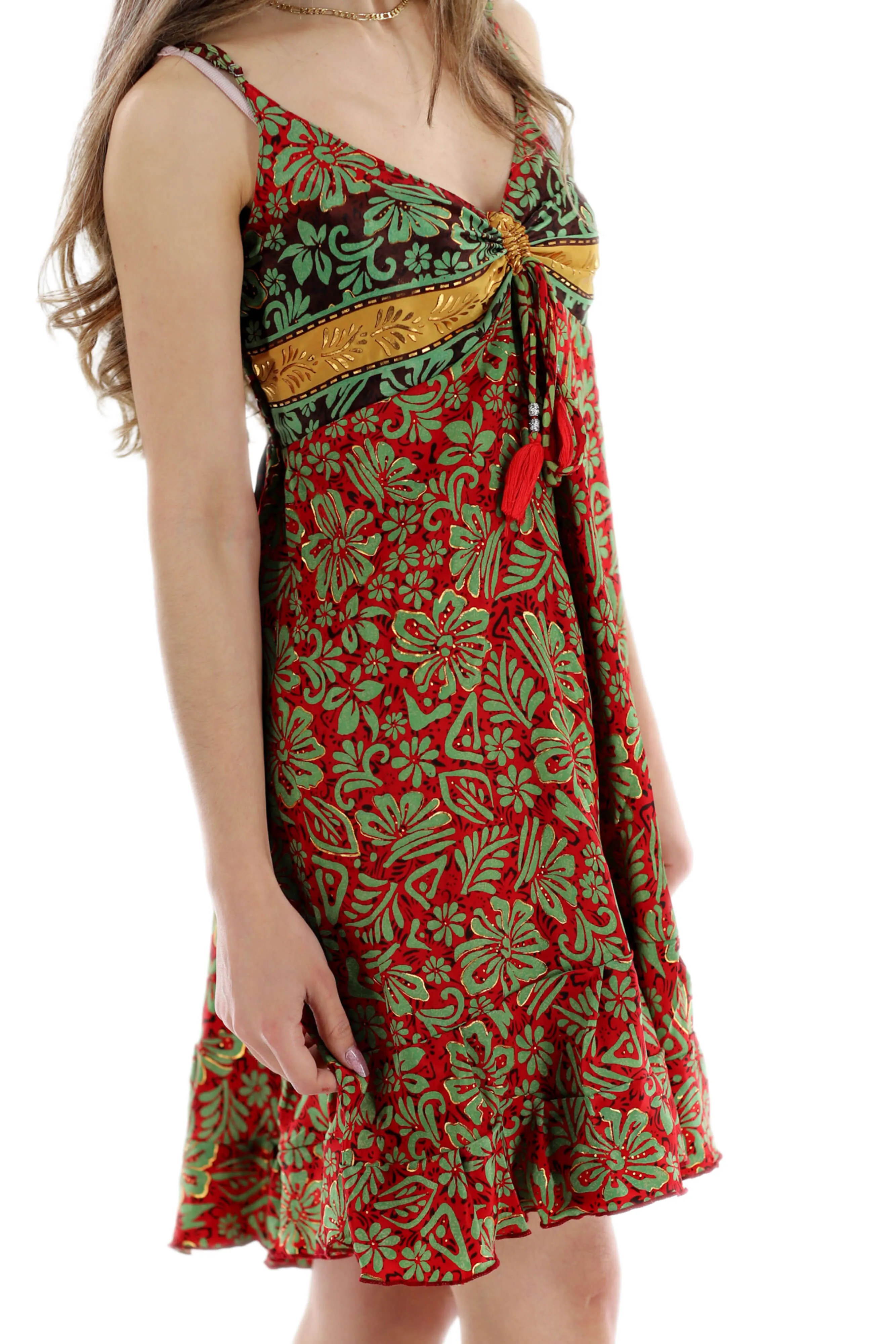 Long Flowy Floral "Daniela" Above knee dress in Red