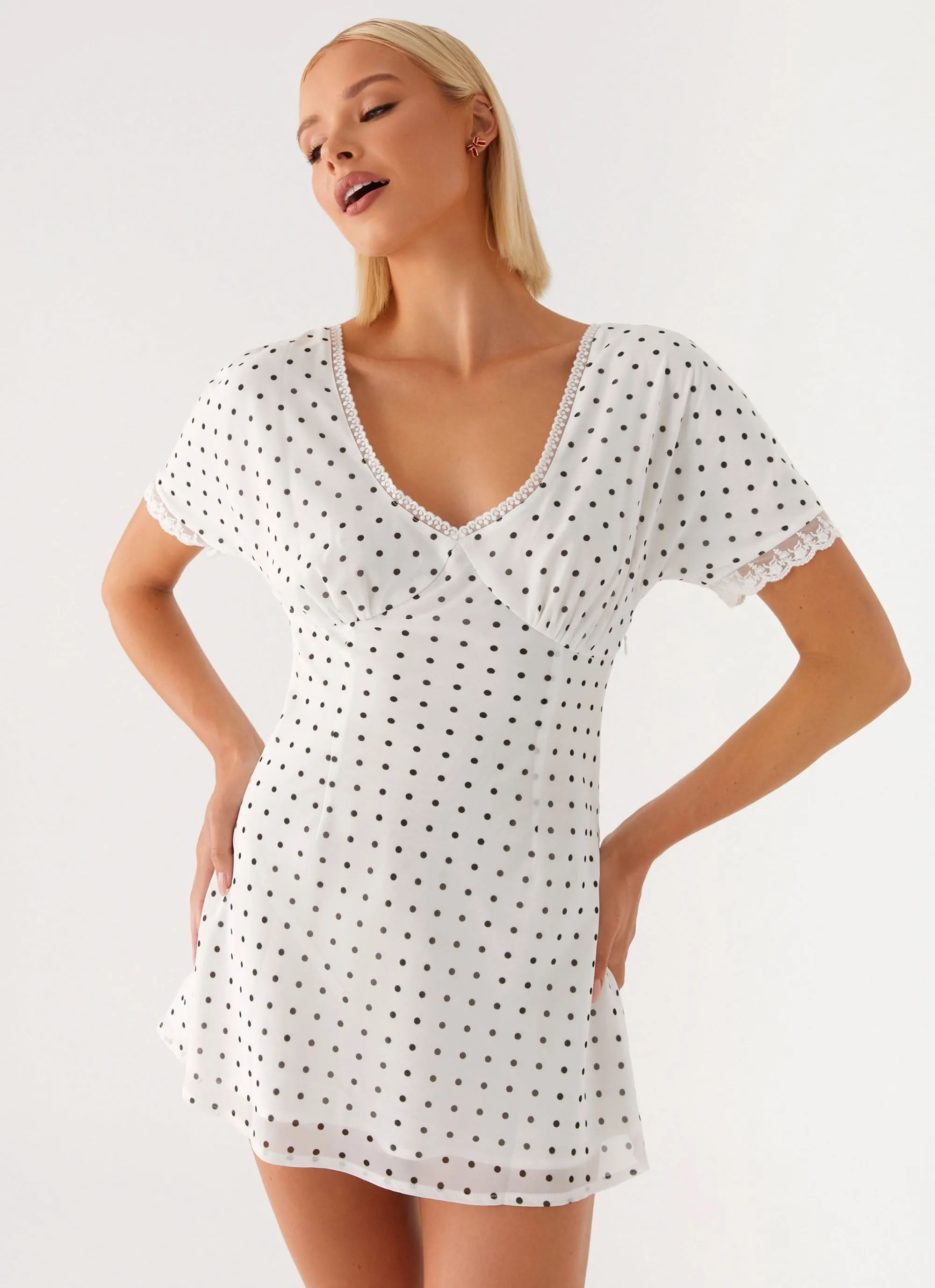 Marlowe Mini Dress - White Polkadot