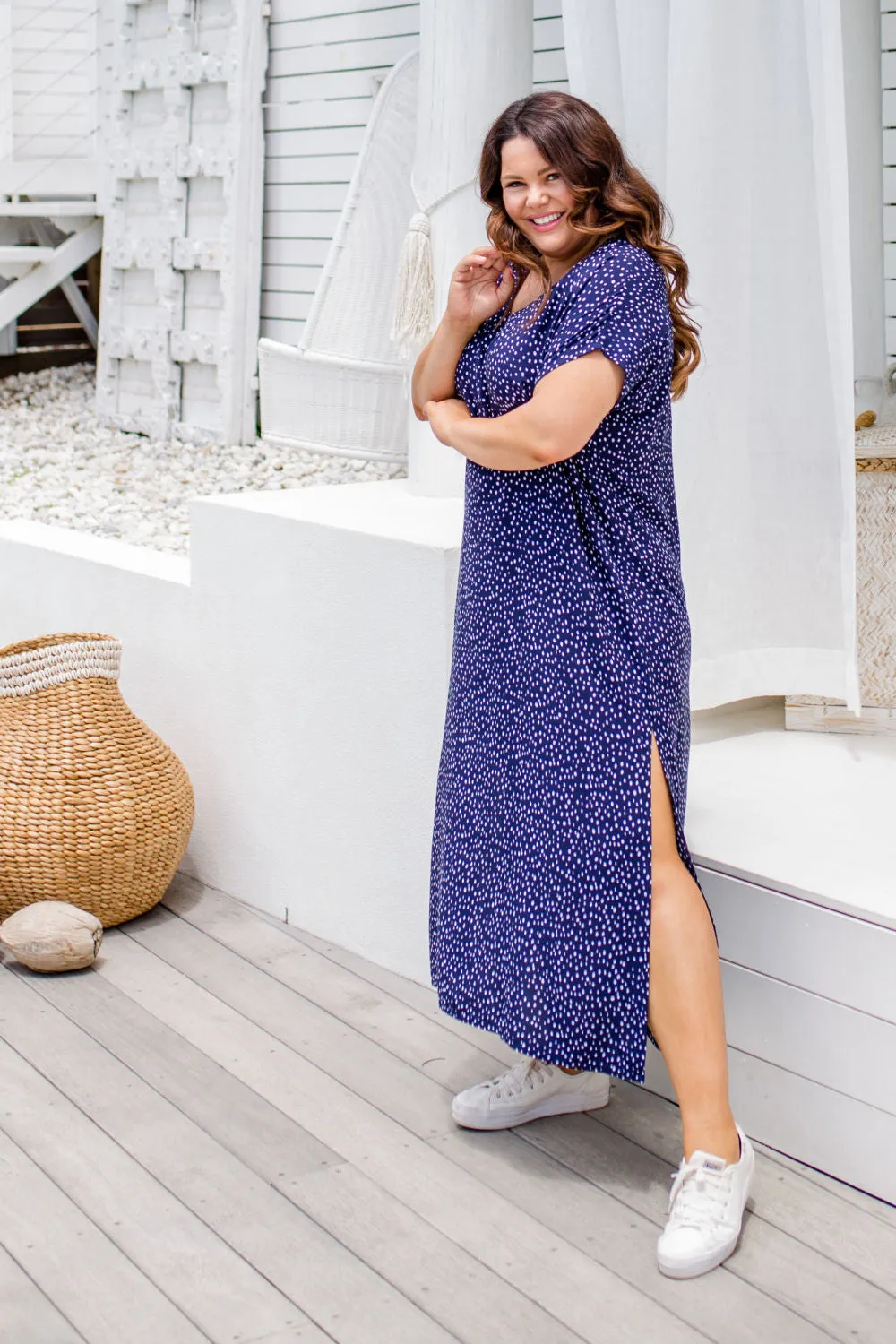 Messy Polka Maxi Dress - Blue