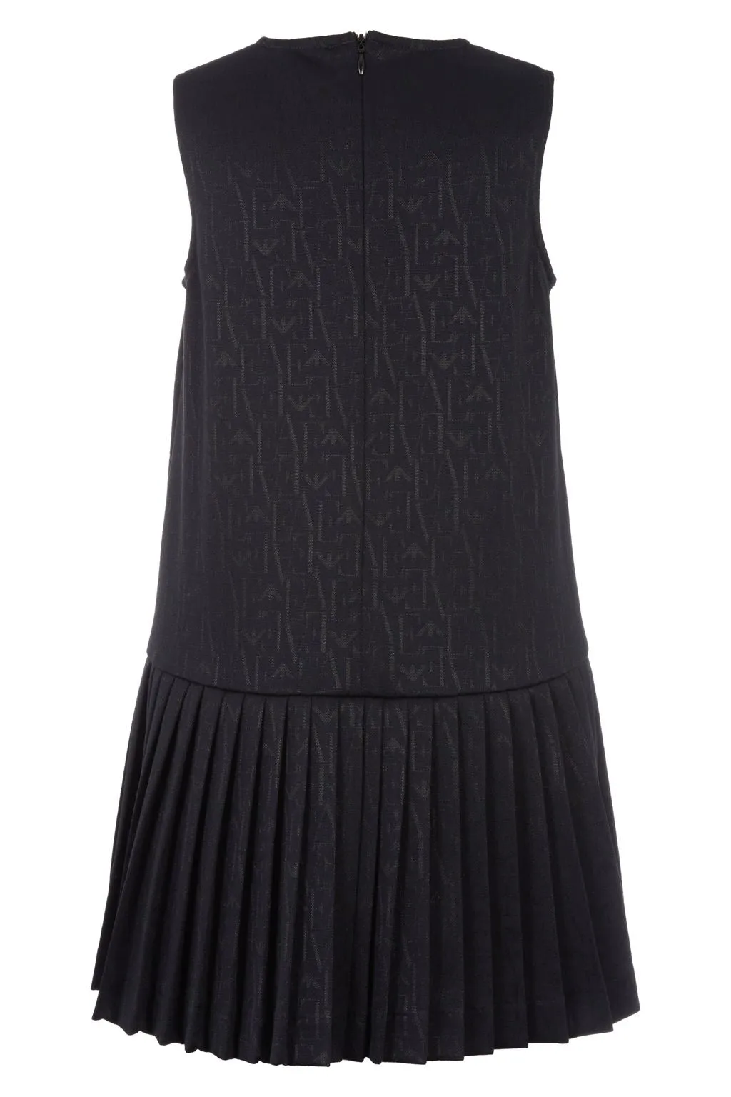 Navy Sleeveless Pleated Logo Dress