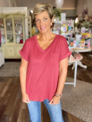 Oh So Soft V-Neck Top in Marsala