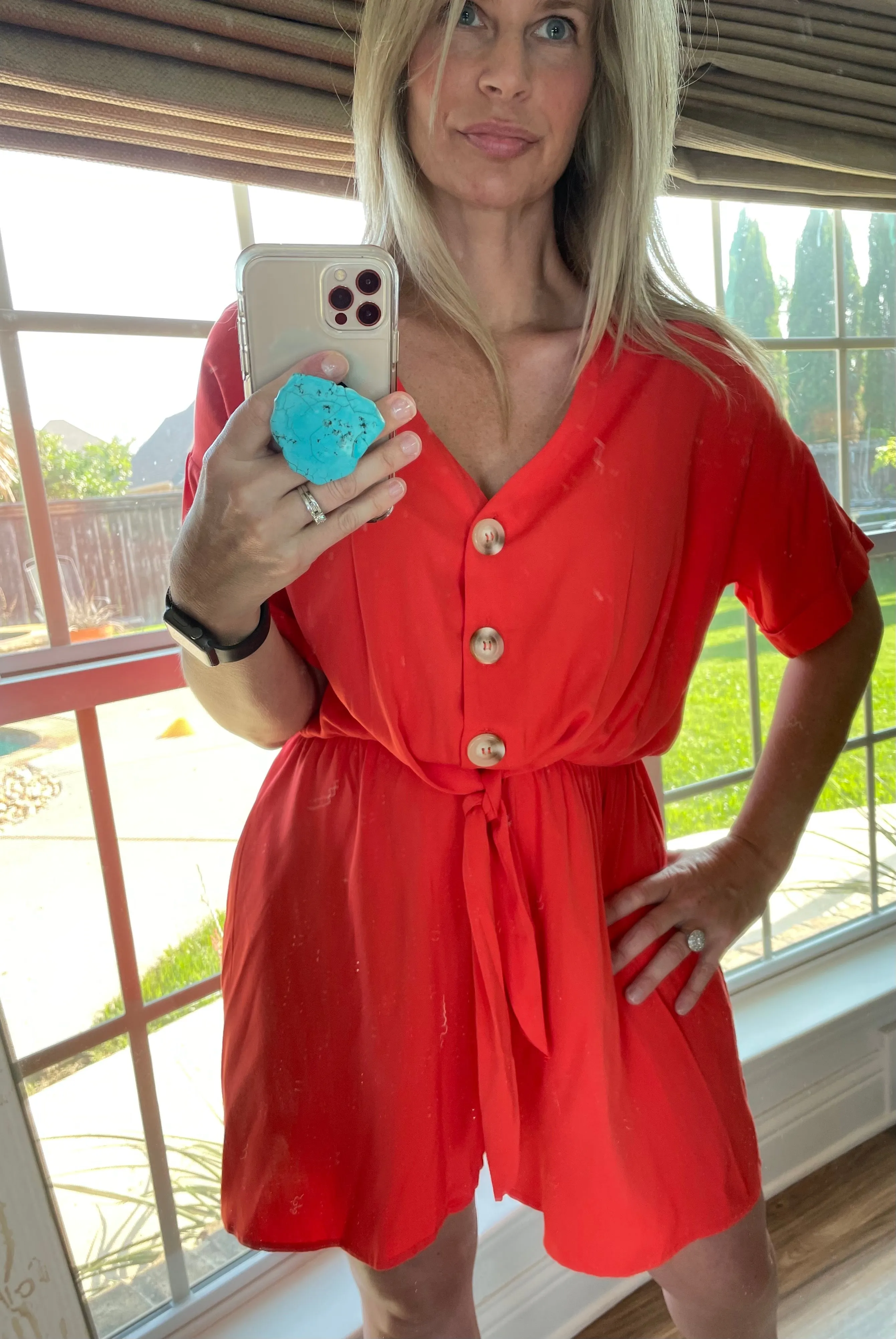 Orange-Red Button Romper