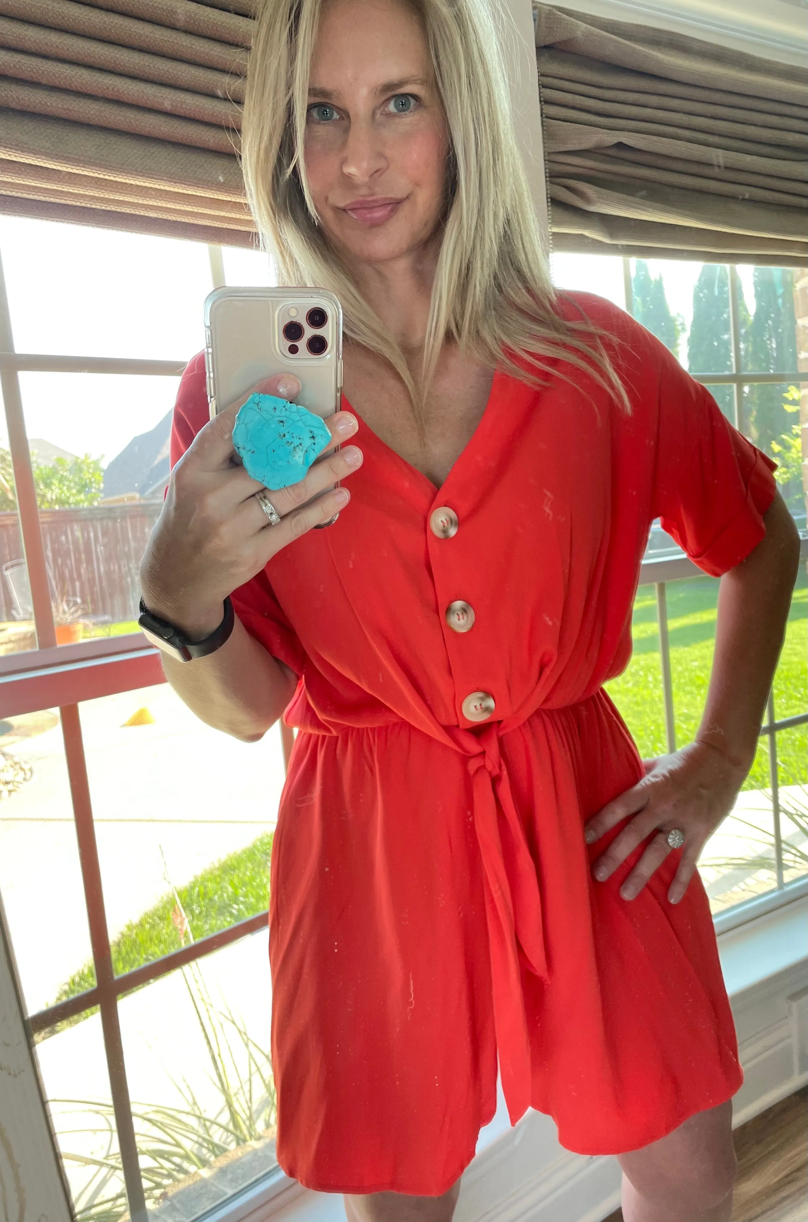 Orange-Red Button Romper