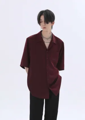 Oversized Silk Short Sleeve Shoulder-Padded Shirt