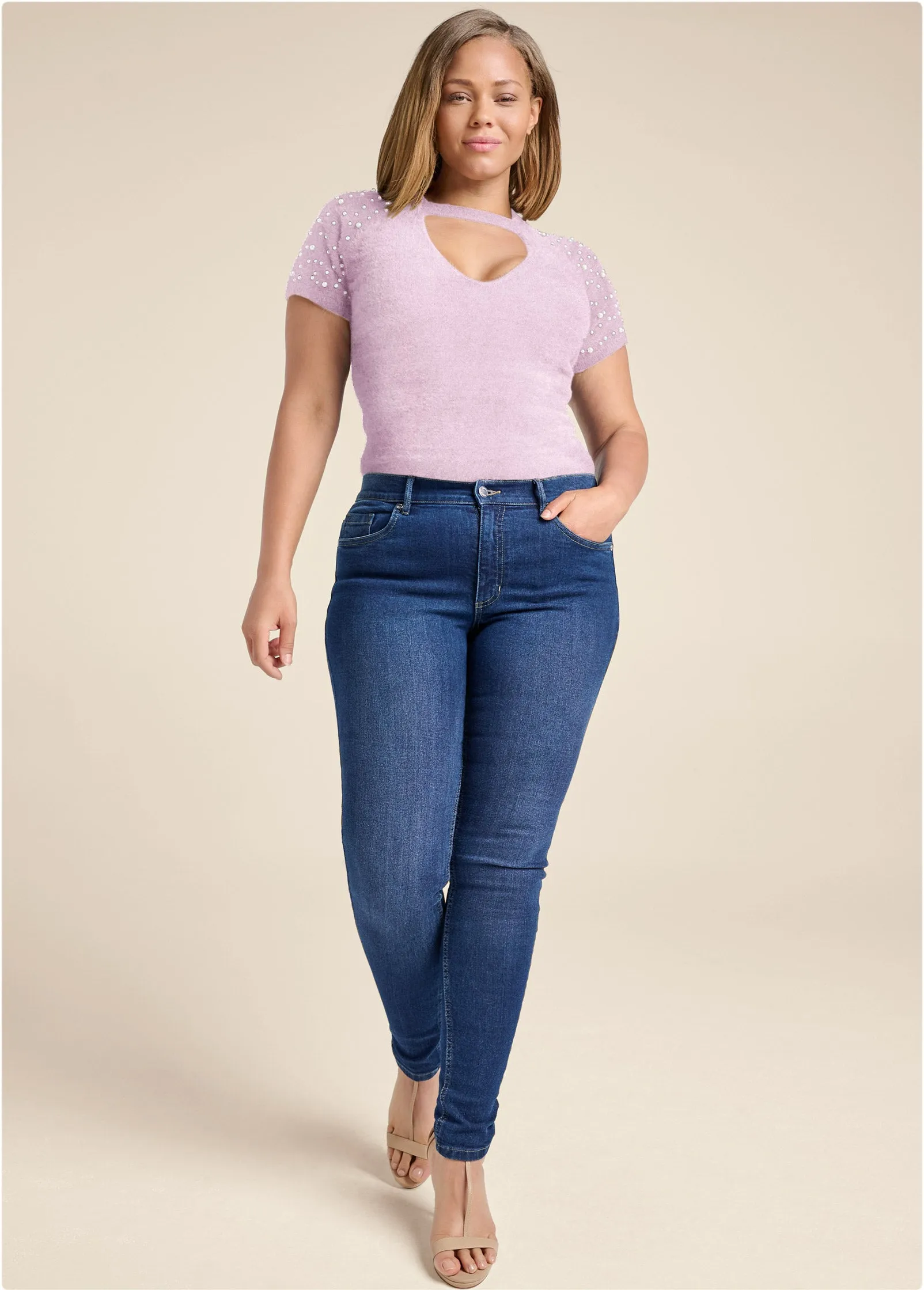 Pearl Short Sleeve Sweater - Lilac