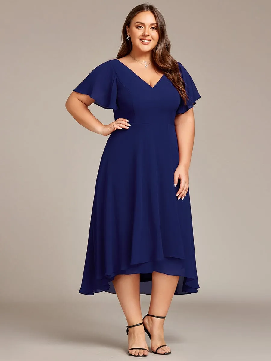 Plus Size Flowing Chiffon V-Neck Ruffle Sleeves Bridesmaid Dress