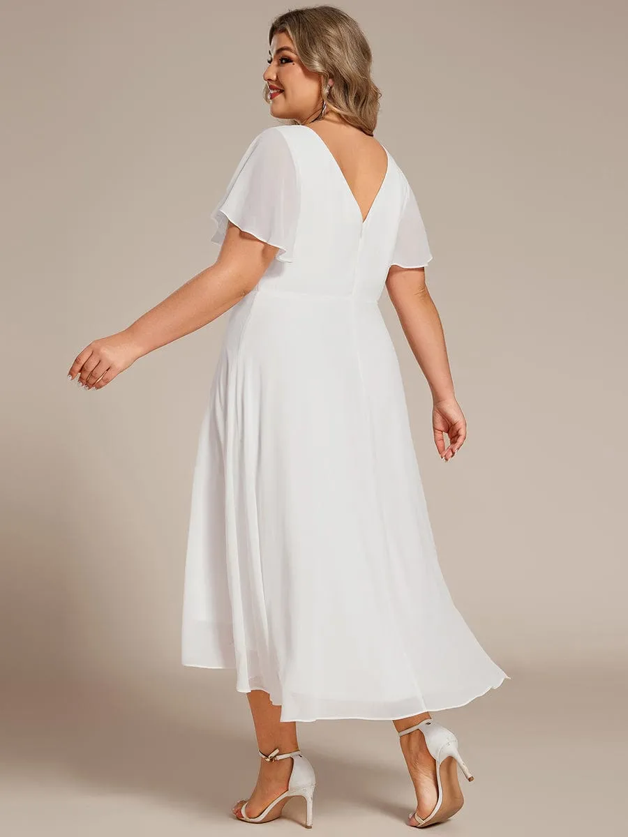 Plus Size Flowing Chiffon V-Neck Ruffle Sleeves Bridesmaid Dress