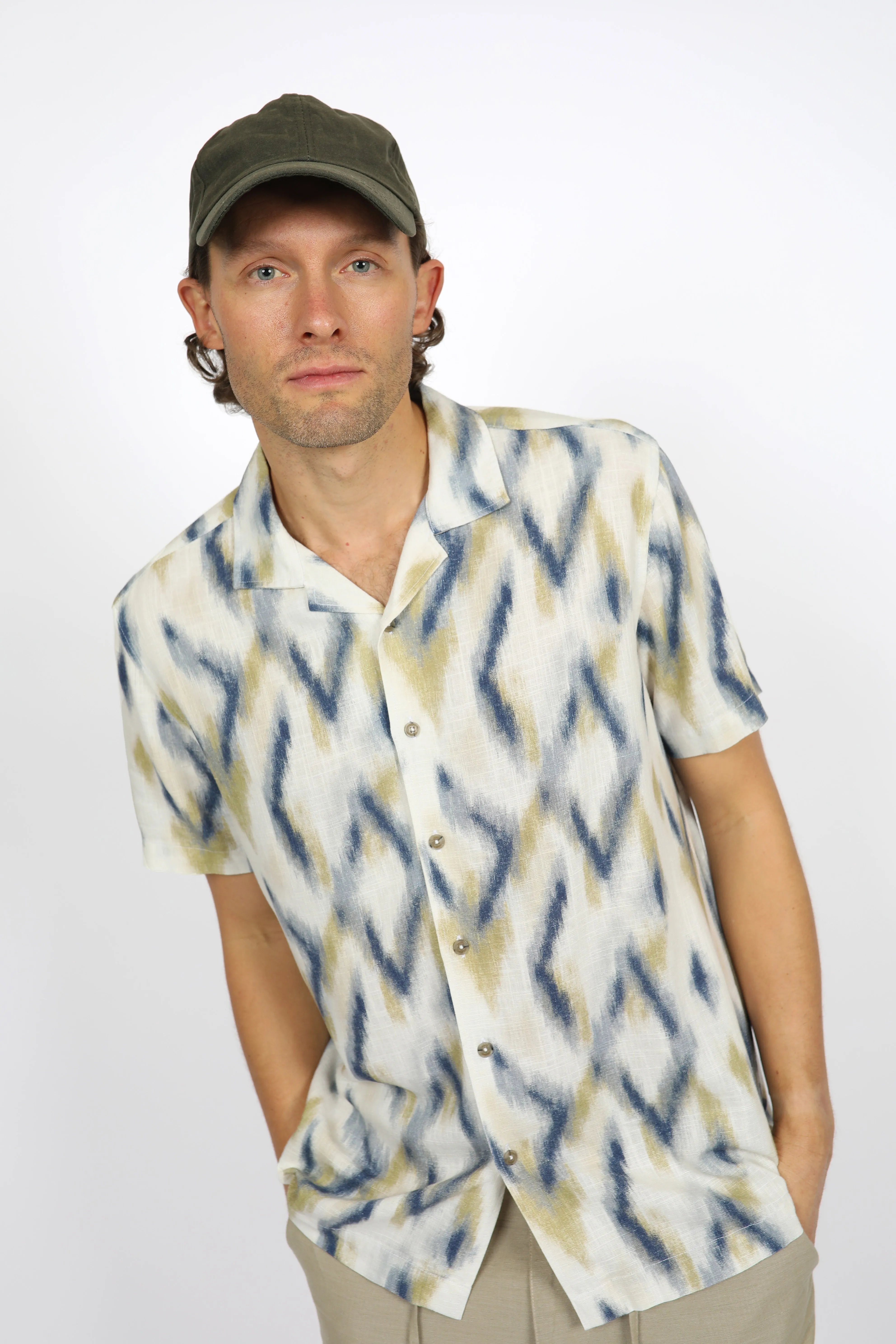 Relaxed Fit Ikat Cuban Collar Shirt