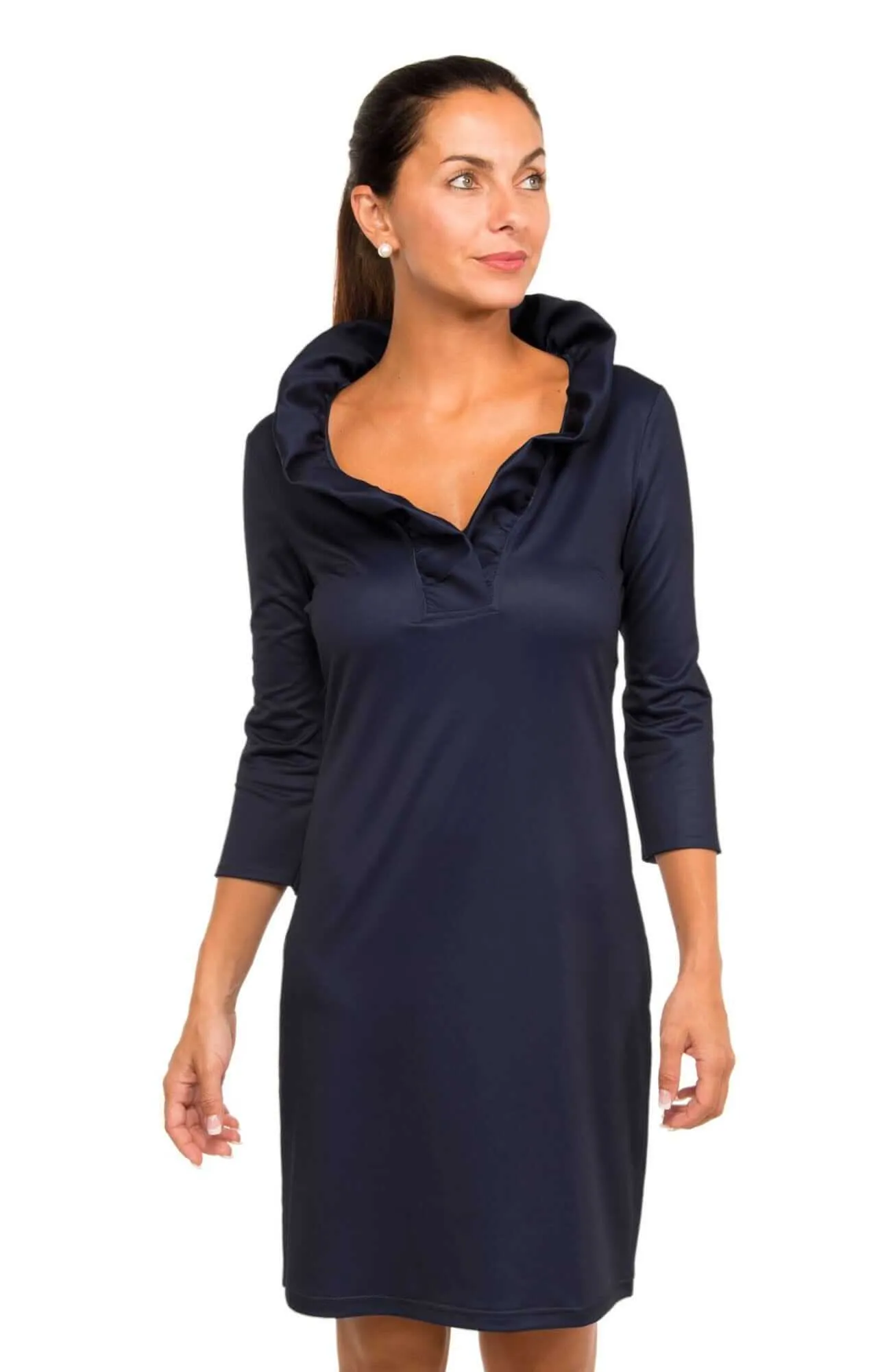 Ruffle Neck Dress 3/4 Sleeves