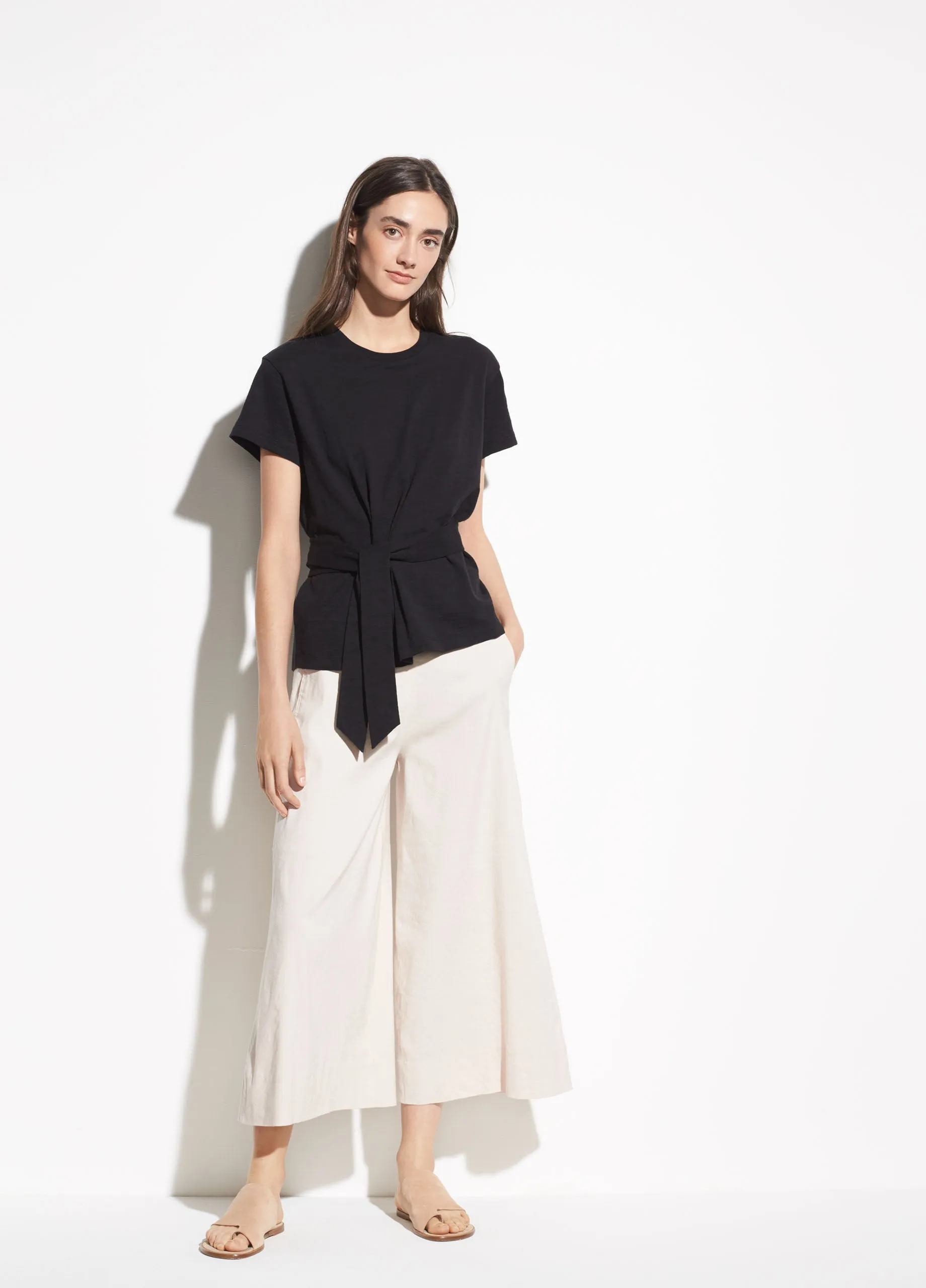 Short Sleeve Cotton Wrap Tee in Black