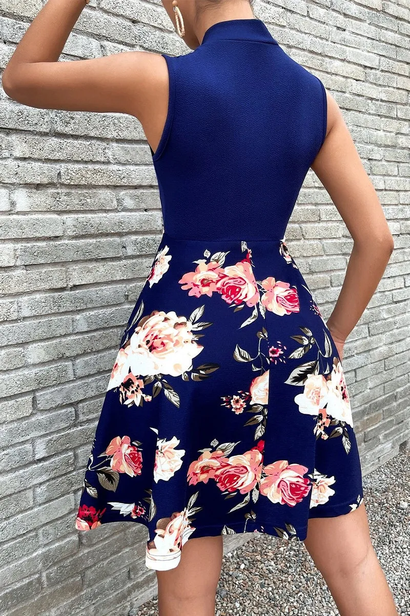 Sweet Elegant Print Patchwork With Bow O Neck A Line Dresses