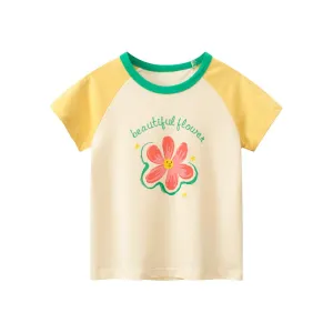 Toddler/Kid Girl's Short Sleeve Beautiful Flower Print Design T-Shirt