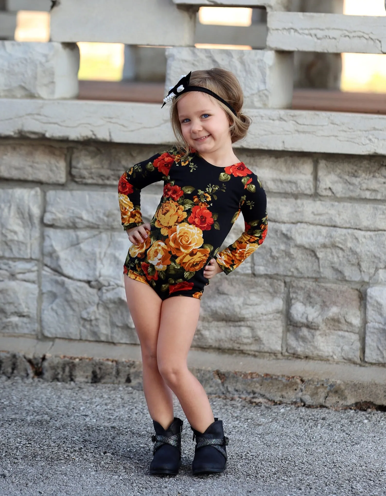 Toddlers Black Floral Leotard